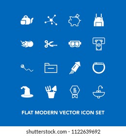 Modern, Simple Vector Icon Set On Blue Background With Festival, Tap, Award, Document, Sky, Atom, Smart, White, Technology, Teapot, Place, Time, Bathroom, Toy, Kite, Chemistry, File, Winner, Hat Icons