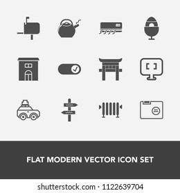Modern, simple vector icon set with arrow, building, car, direction, computer, blank, easter, pc, heater, hot, decoration, mailbox, way, holiday, conditioning, home, water, boiler, , house, real icons
