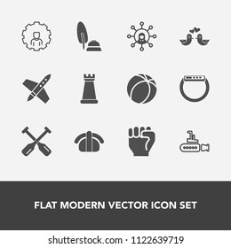 Modern, simple vector icon set with seafood, fish, web, communication, marine, calligraphy, gadget, technology, space, account, spaceship, time, screen, oar, ball, internet, hand, rocket, craft icons