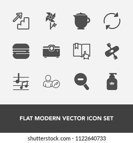 Modern, Simple Vector Icon Set With Teapot, Hot, Reload, Spring, Web, Hygiene, Drink, Note, Nature, Sound, Burger, Downstairs, Breakfast, Music, Upstairs, Open, Clean, Tea, Arrow, Water, Book Icons