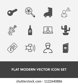 Modern, simple vector icon set with white, cactus, mobile, paper, book, telephone, internet, alarm, find, house, communication, skating, male, key, lock, sport, global, nature, desert, beverage icons