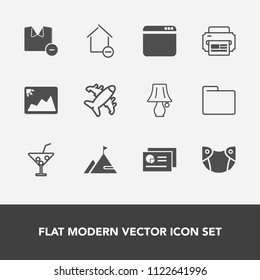 Modern, simple vector icon set with image, apartment, man, blank, element, glass, lamp, switch, chart, file, aircraft, baby, care, frame, summer, report, flight, light, bulb, nature, graph, male icons