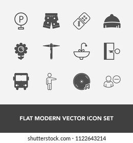 Modern, simple vector icon set with play, car, clothing, lot, spring, people, domino, faucet, music, water, style, sink, delete, hand, game, nature, fashion, headwear, template, sign, road, user icons