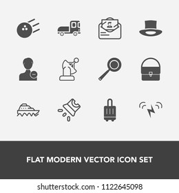 Modern, simple vector icon set with energy, vehicle, space, envelope, projector, transportation, satellite, boat, ship, utensil, pan, projection, ecology, user, account, sign, pin, earth, ball icons