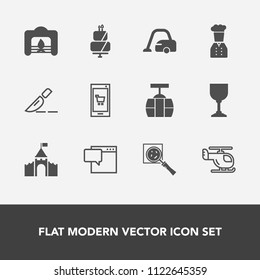 Modern, simple vector icon set with christmas, warm, clinic, alcohol, message, online, restaurant, helicopter, car, building, air, phone, chat, fire, sky, app, chief, speech, castle, dessert icons