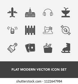 Modern, simple vector icon set with sport, water, religion, decorative, ringing, poker, flight, plane, wall, ice, aircraft, music, sew, air, game, machine, communication, airplane, connection,  icons