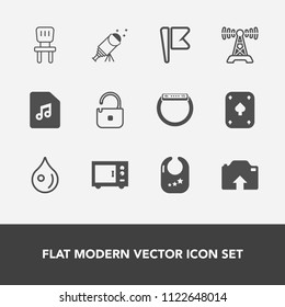 Modern, simple vector icon set with chair, star, play, smart, sound, gadget, toy, nation, liquid, rain, sky, child, photo, radio, technology, note, security, abstract, station, drop, interior icons
