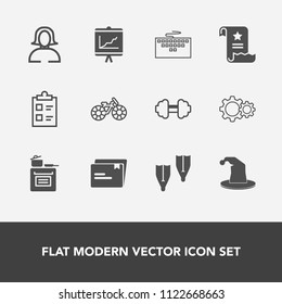 Modern, simple vector icon set with mark, file, oven, girl, face, technology, flipper, document, fitness, workout, portrait, gym, checklist, paper, keyboard, report, lady, sea, wheel, computer icons
