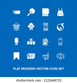 Modern, simple vector icon set on blue background with sea, page, business, astronomy, space, tennis, mask, leisure, snorkel, ink, japan, cook, comfortable, technology, apron, table, travel, bed icons