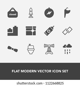 Modern, simple vector icon set with space, north, water, station, communication, bear, ball, faucet, link, technology, hygiene, rocket, bow, sign, toy, weather, red, clean, tap, store, radio, wc icons