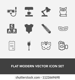 Modern, simple vector icon set with paper, video, bird, play, baby, sea, film, clothes, alcohol, masquerade, insect, lamp, ice, wing, water, finance, butterfly, financial, kitchen, summer, wine icons