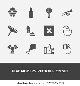 Modern, simple vector icon set with flame, white, sky, brush, sign, technology, music, up, roller, joy, good, fun, spaceship, space, ink, cooler, temperature, calligraphy, sport, black, trumpet icons