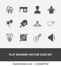Modern, simple vector icon set with sound, table, volume, fashion, web, clothes, profile, clothing, celebration, office, reward, wash, white, cream, prize, ice, landscape, work, birthday, food icons