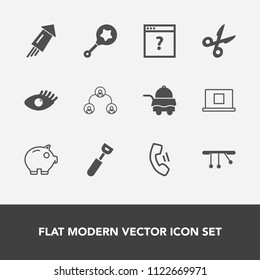 Modern, simple vector icon set with bank, structure, economy, girl, room, cash, sign, cooking, technology, festival, celebration, service, health, profile, toy, page, company, holiday, telephone icons