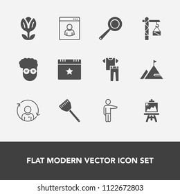 Modern, simple vector icon set with pan, celebration, graphic, profile, nature, internet, collection, art, floral, utensil, artist, food, kitchen, white, refresh, spring, person, shirt, hipster icons