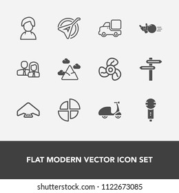 Modern, simple vector icon set with folk, extreme, transportation, human, lorry, graph, musical, bicycle, people, karaoke, internet, microphone, nature, parachute, voice, electric, female, staff icons