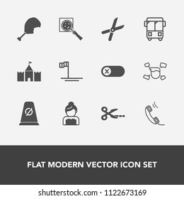 Modern, simple vector icon set with animal, pruning, road, speed, cut, garden, bus, beach, traffic, find, deactivate, phone, off, energy, male, wedding, gardening, search, switch, tool, work icons