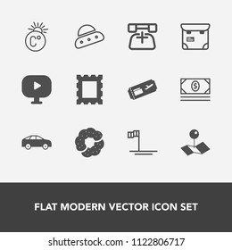 Modern, simple vector icon set with highway, thermometer, phone, ocean, blue, picture, video, pointer, air, frame, money, fahrenheit, cash, media, border, location, map, call, telephone, left icons