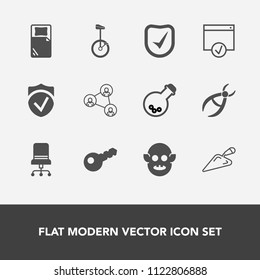 Modern, simple vector icon set with medicine, dentist, tool, drill, display, communication, key, cutout, alien, laboratory, armchair, equipment, screen, monster, fiction, interior, check, chair icons