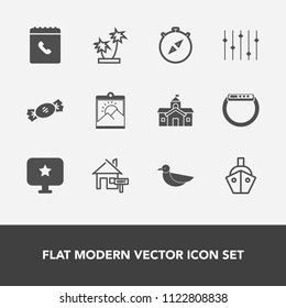 Modern, simple vector icon set with computer, lollipop, home, tropical, rent, candy, architecture, city, phone, time, vessel, star, food, picture, ship, palm, photo, blank, north, sea, smart icons