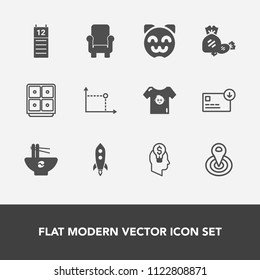 Modern, simple vector icon set with baby, money, rocket, point, cute, kitty, idea, armchair, reminder, bank, calendar, launch, clothing, food, candy, furniture, banking, clothes, agenda, meal icons