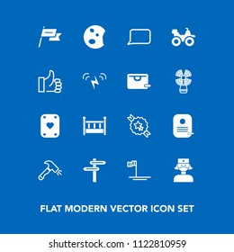 Modern, simple vector icon set on blue background with child, health, ribbon, play, direction, sweet, bubble, game, care, food, speech, blue, patriotism, poker, banner, baja, mexico, beach, dirt icons