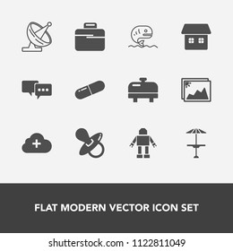 Modern, simple vector icon set with light, machine, water, infant, food, pub, baby, cloud, add, internet, heater, home, pacifier, seafood, dish, image, fish, table, briefcase, wireless, medical icons