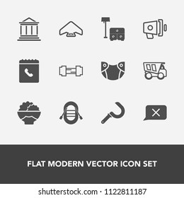 Modern, simple vector icon set with parachuting, food, boat, white, newborn, sport, baby, fitness, diaper, dumper, harvesting, sickle, tipper, parachute, truck, money, chair, rice, gym, sailboat icons