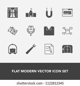 Modern, simple vector icon set with location, decoration, microphone, room, business, paper, male, magnet, new, house, document, map, window, office, apartment, home, magnetic, elevator, dinner icons