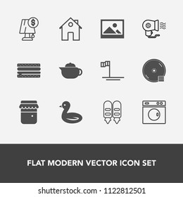 Modern, simple vector icon set with house, background, lamp, wildlife, hot, home, dvd, animal, beach, disk, real, blue, laundry, baja, disc, , interior, old, electricity, mexico, property, jar icons