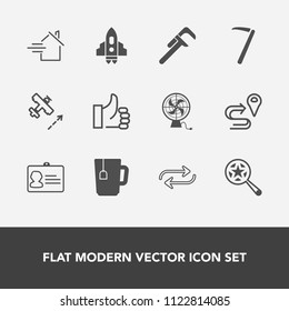 Modern, simple vector icon set with airplane, find, home, tea, rent, id, repair, substitute, location, flight, change, map, cup, search, route, hand, concept, replace, space, aircraft, plane, up icons