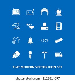 Modern, simple vector icon set on blue background with literature, eyeglasses, pill, library, medical, japanese, ambulance, pay, helmet, equipment, hospital, health, price, alert, japan, bell icons