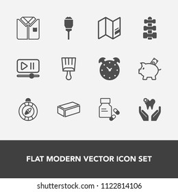Modern, simple vector icon set with watch, lamp, world, white, time, east, lantern, material, hour, dental, city, button, clock, light, building, pharmacy, tshirt, vitamin, compass, healthy, map icons