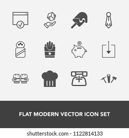 Modern, simple vector icon set with shipping, suit, package, spice, phone, sport, salt, snack, chief, boxing, fight, cream, food, business, download, communication, call, sweet, fast, coin, male icons
