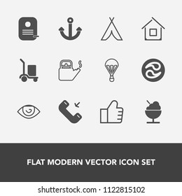 Modern, simple vector icon set with icecream, web, concept, package, cargo, button, jump, japan, body, parachute, tent, search, architecture, call, kitchen, identity, sky, hot, travel, sign, eye icons
