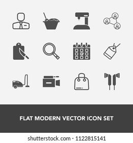 Modern, Simple Vector Icon Set With Label, Technology, Business, Schedule, Equipment, Calendar, Cutlery, Kitchen, Video, Domestic, Chinese, Employee, Camera, Housework, Fork, Television, Fashion Icons