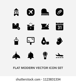 Modern, simple vector icon set with shirt, call, parachute, banner, candle, light, alarm, paper, piano, t-shirt, bell, bulb, warm, musical, music, flame, clothes, plane, transport, electricity icons