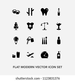 Modern, simple vector icon set with sky, healthy, plane, rider, paint, cone, fork, car, automobile, sugar, drink, biker, spray, parachuting, key, asia, vehicle, beer, knife, asian, bowling, bar icons