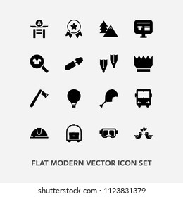 Modern, simple vector icon set with travel, animal, sky, mask, axe, pigeon, place, jump, transport, parachute, tool, first, japan, nature, helmet, work, love, screwdriver, culture, water, taiko icons