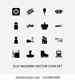 Modern, simple vector icon set with mark, chocolate, domestic, vacuum, water, brush, pepper, sea, bar, female, fashion, seasoning, food, dessert, dress, business, office, equipment, housework icons