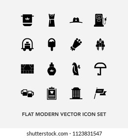 Modern, simple vector icon set with bar, gas, umbrella, fashion, baby, west, cotton, dental, penguin, clinic, texas, architecture, weather, patient, dentist, fuel, dress, nation, hat, bottle icons