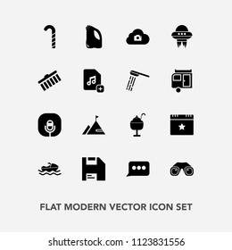 Modern, simple vector icon set with ocean, food, collection, sign, cream, space, microphone, chat, computer, sea, speech, message, nature, can, element, binocular, spacecraft, dessert, boat, ufo icons
