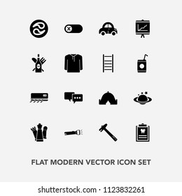 Modern, simple vector icon set with hammer, lamp, equipment, deactivate, strategy, switch, king, planet, transport, travel, bubble, conditioner, tool, tent, piece, wrench, dentistry, energy, off icons