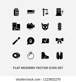 Modern, simple vector icon set with spoon, construction, cooking, building, projector, station, healthy, fashion, apple, chat, jar, estate, business, food, air, real, fruit, hammer, phone, boot icons
