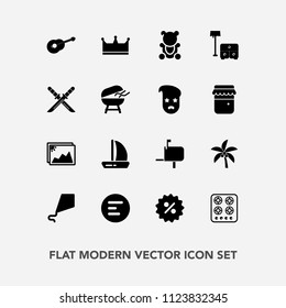 Modern, simple vector icon set with wind, percent, tropical, fluffy, musical, oven, crown, gas, joy, bear, frame, price, menu, sign, box, image, stove, boat, cute, mobile, kitchen, sale, picture icons
