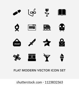 Modern, simple vector icon set with ice, food, drink, restaurant, orbit, dinner, dessert, glass, star, business, floral, nature, makeup, grocery, supermarket, summer, juice, cocktail, black, map icons