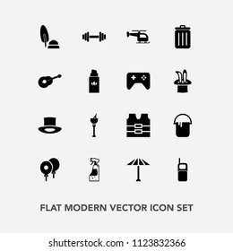 Modern, simple vector icon set with housework, old, mobile, alcohol, celebration, protective, safety, fitness, bottle, painter, equipment, interior, decoration, vest, bin, wine, white, paint icons