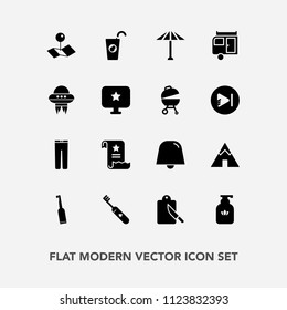 Modern, simple vector icon set with tent, restaurant, dental, map, outdoor, file, soap, juice, health, paper, bottle, drink, sign, brush, document, notification, fruit, japan, pointer, culture icons