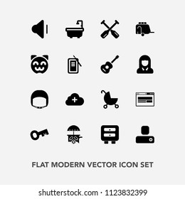 Modern, simple vector icon set with bathroom, contact, carriage, transportation, add, helmet, paddle, stroller, boat, pram, cream, vehicle, human, transport, drawer, audio, worker, internet, van icons