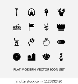 Modern, simple vector icon set with room, deactivate, home, green, disc, energy, apple, birdhouse, dvd, ball, spring, office, service, pot, disk, kite, nest, chair, toy, seashell, leisure, bear icons